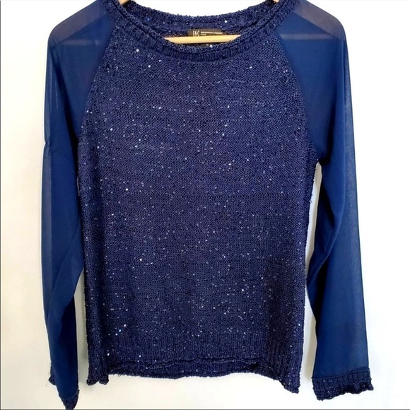 INC Navy Sequin Knit Top Sz S NWOT - Picture 3 of 7